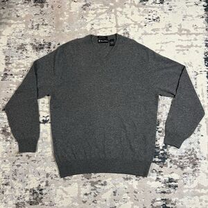 Daniel Bishop Sweater Mens Sz L Gray 100% Cashmere V Neck Pullover Knit Preppy